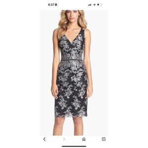David Meister‎ Black Silver Floral Lace Sleeveless Cocktail Party Dress size 2